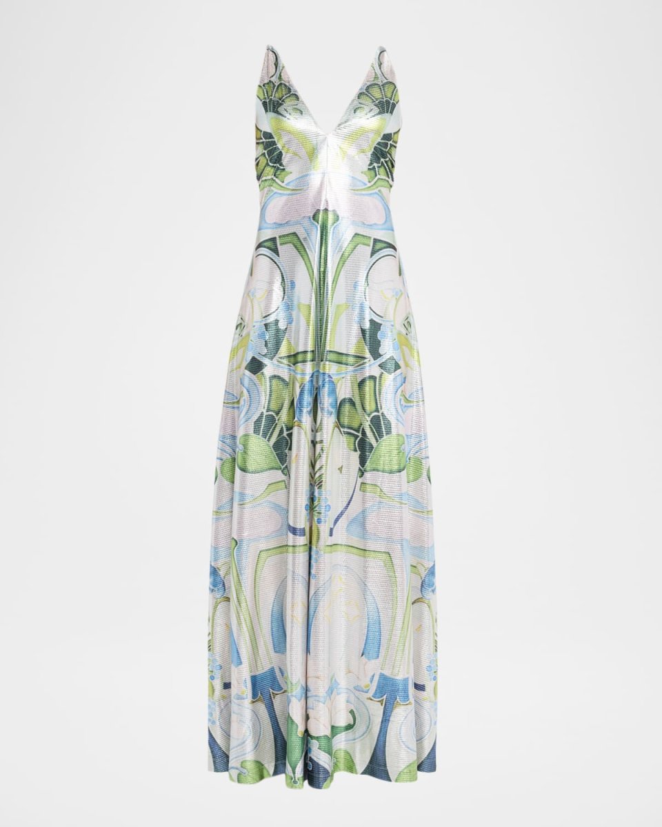 Daria Plunging Garden-Print Slip Gown